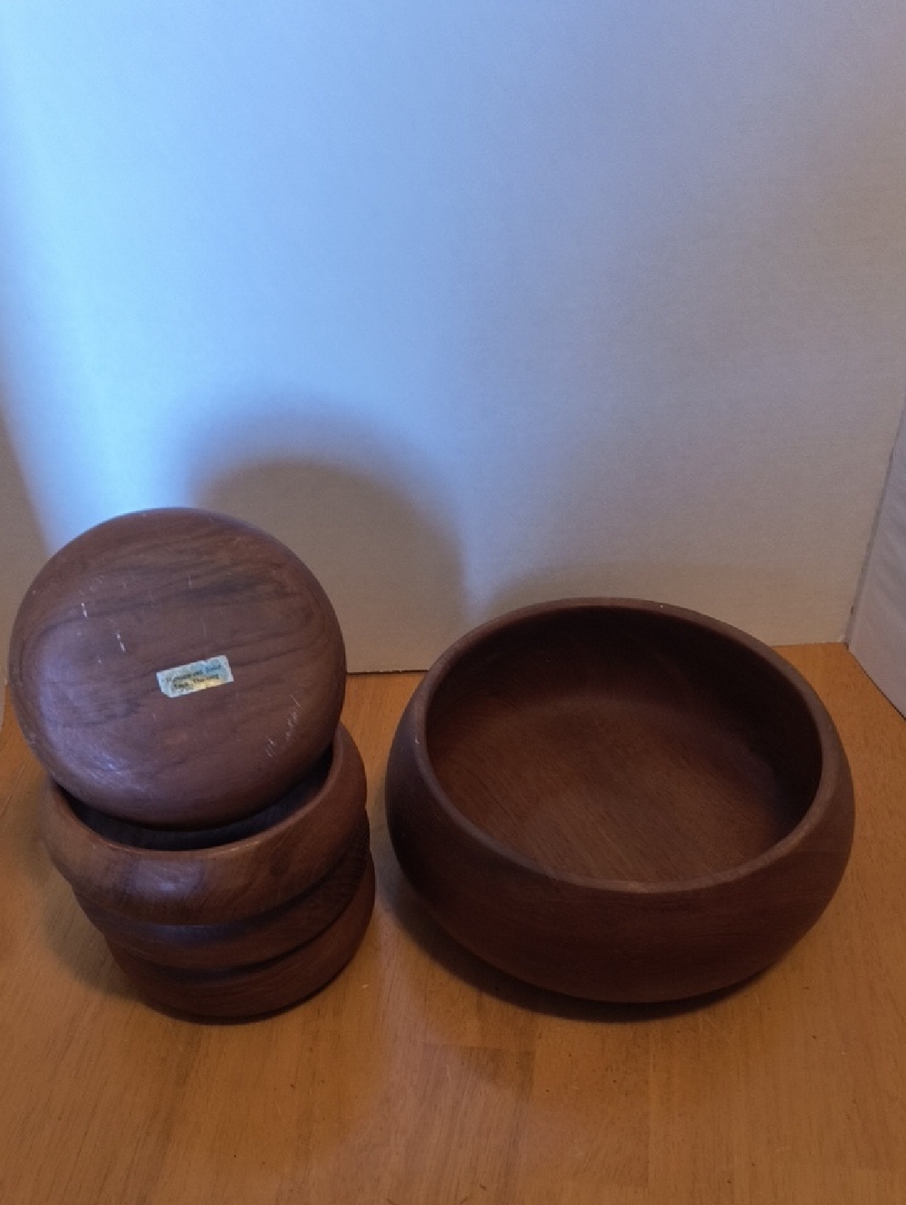 Hand Carved Teak Set of Rustic Wooden Salad Bowls - Thailand B3